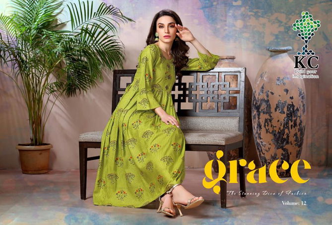 Kc Grace 12 Latest Fancy Designer Ethnic Rayon Printed Designer Long Kurti Collection
