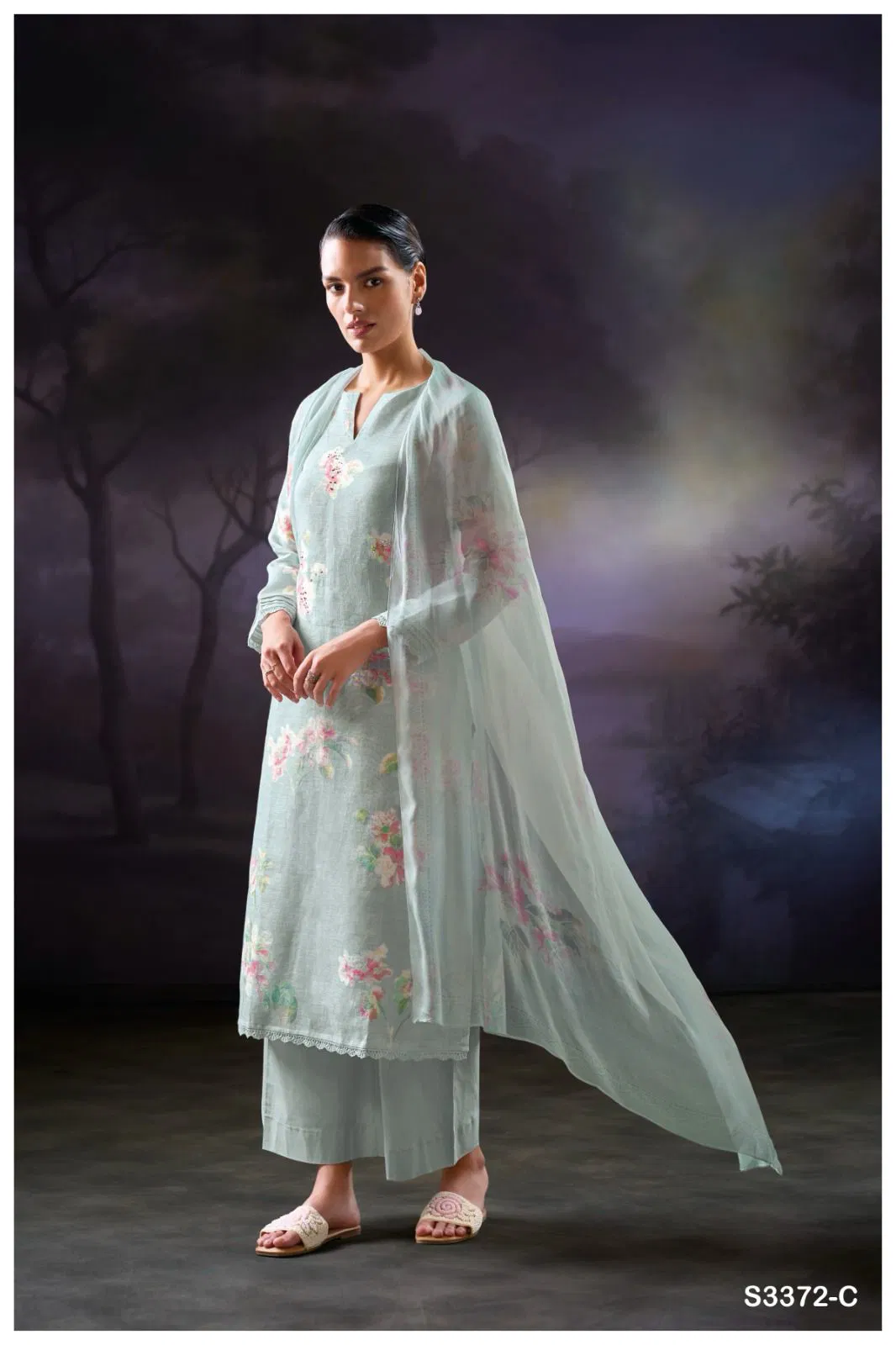 Jaylie 3372 by Ganga Linen Printed Embroidery Salwar Suit Exporters In India