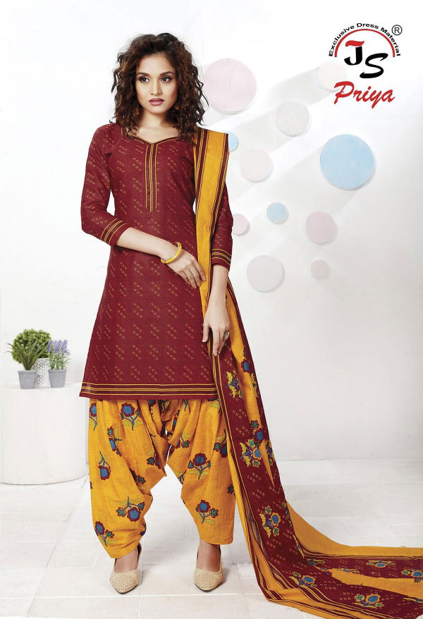 Js Priya Gulzar 6 Fancy Regular Wear Pure Cotton Designer Dress Material Collection
