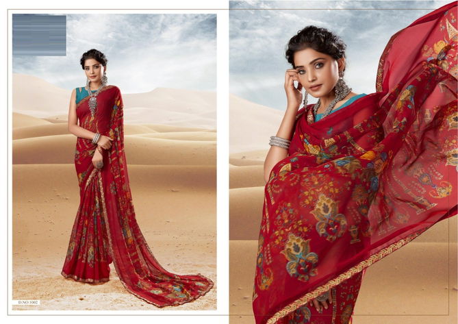 Kesariya Designer New Fancy Regular Wear Printed Georgette Designer Saree Collection