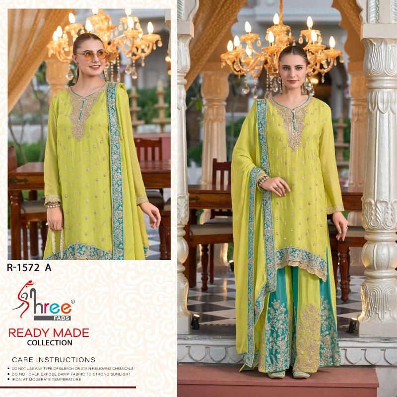 R 1572 By Shree Fabs Chinon Silk Readymade Suits Wholesale In India