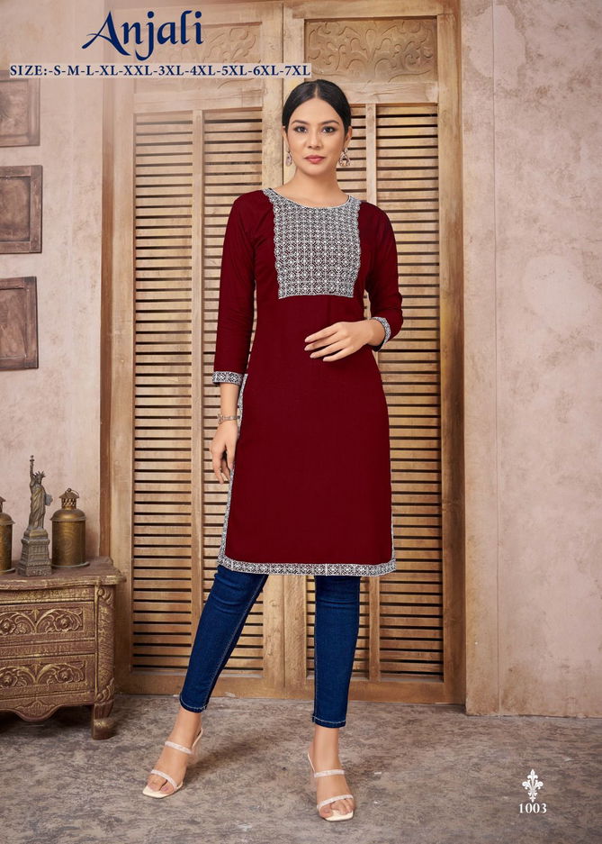 Anjali Heavy Rayon Embroidery Kurtis Catalog