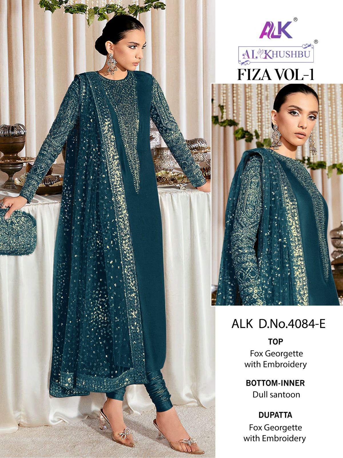 Fiza 4084 D To G By Alk Khushbu Embroidery Georgette Pakistani Suits Wholesale Shop In Surat
