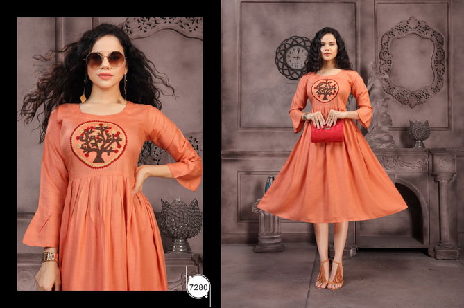 Ft Lollipop Latest Fancy Designer Embroidery Rayon Casual Wear Anarkali Kurtis Collection
