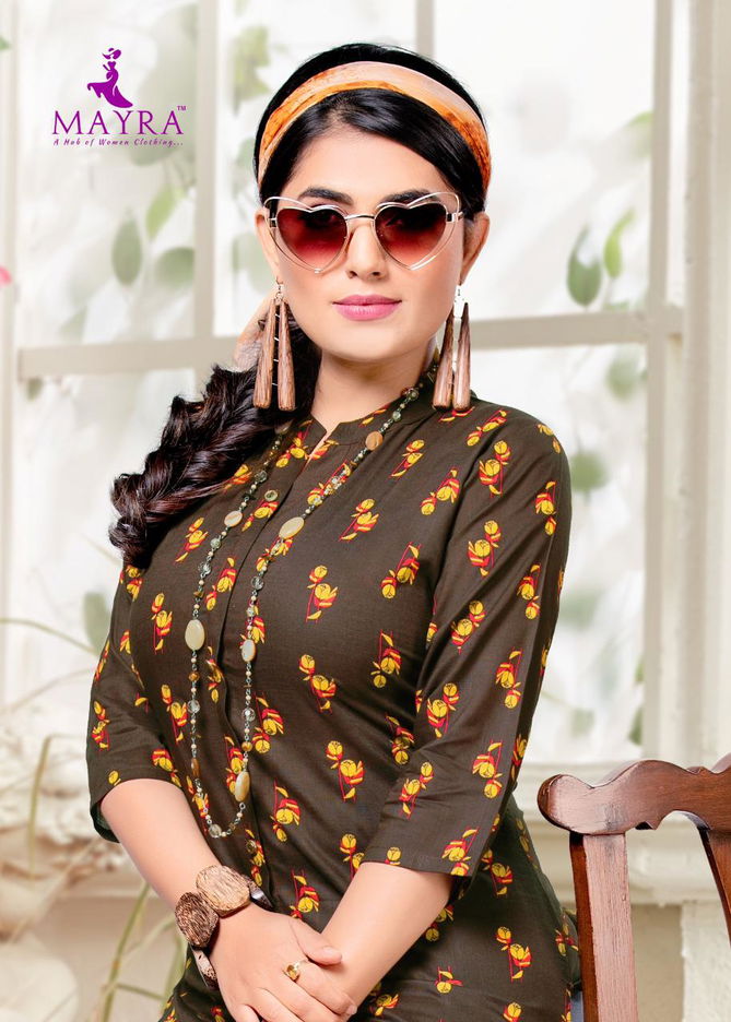 Mayra Ikkat Fancy Designer Regular Wear Rayon Slub Printed Kurtis Collection
