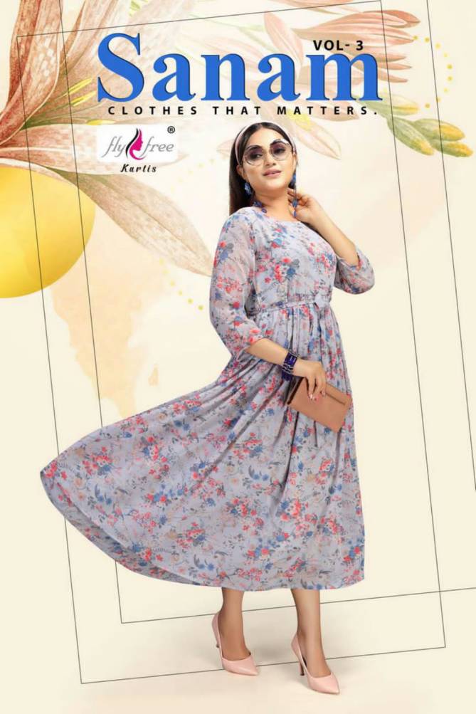 Fly free Sanam 3 Fancy Ethnic Wear Anarkali Long Printed Kurti Collection
