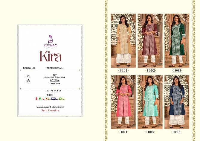 Poonam Kira Cotton Slub Cotton Ethnic Wear Kurti With Bottom Collection