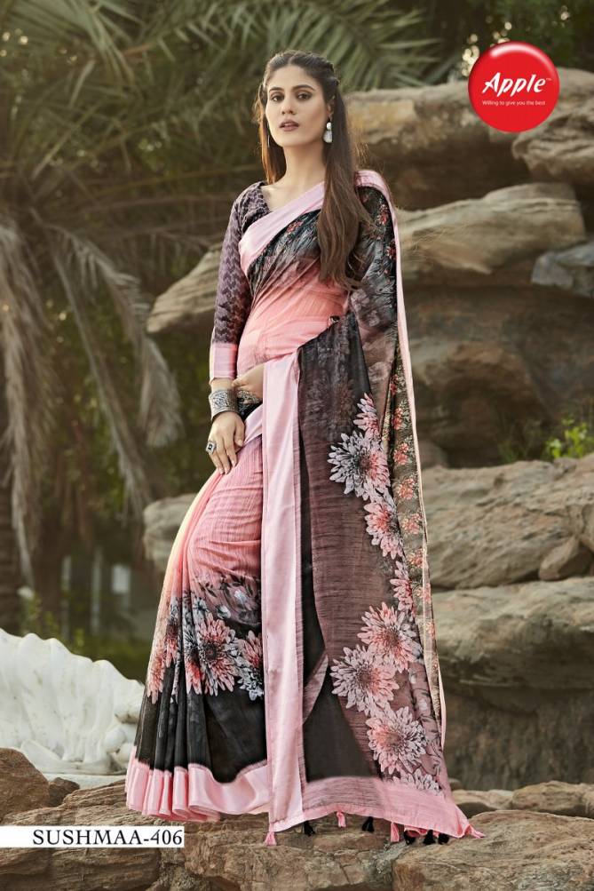 Apple Sushmaa 4 Linen Satin Printed Fancy Festive Wear Saree Collection