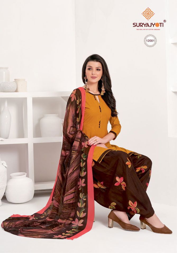 Suryajyoti Chiifon Patiala 12 Casual Wear Printed Cotton Dress Material Collection