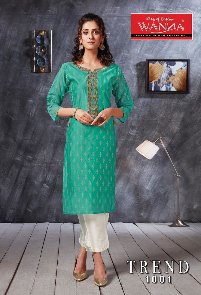 Wanna Trend Designer Latest Fancy Ethnic Wear Kurti With Jam Stain Pant Bottom Collection
