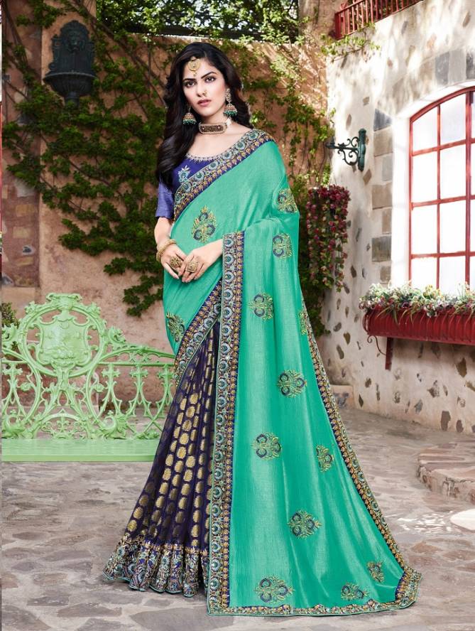Kalista Sangeet Gold Wedding Wear Silk Designer Embroidery Worked Saree Collection