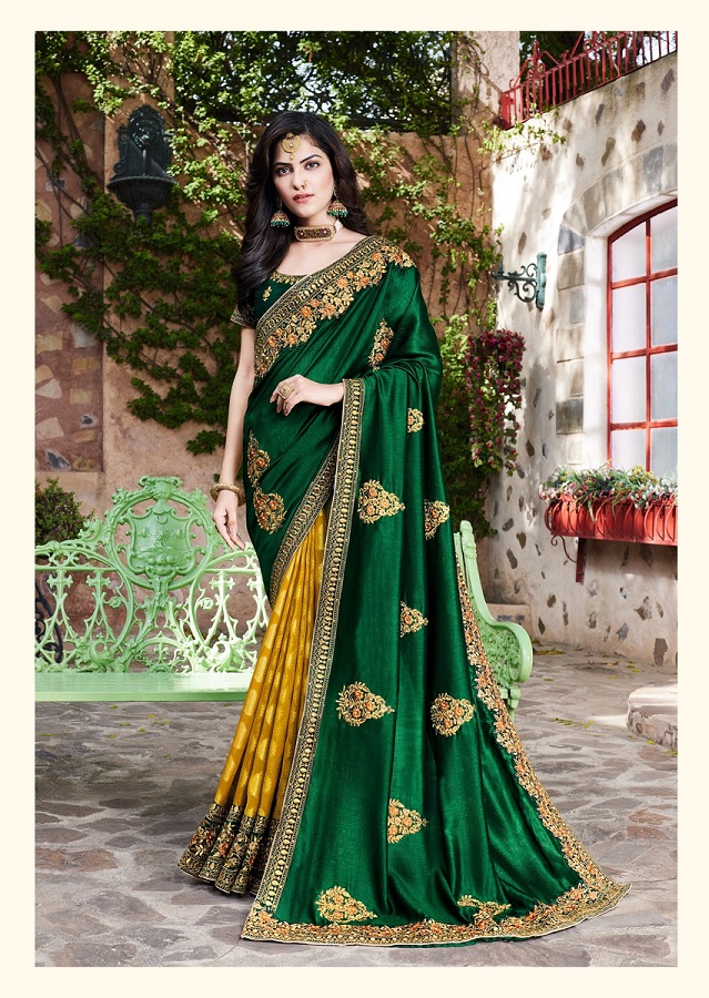 Kalista Sangeet Gold Wedding Wear Silk Designer Embroidery Worked Saree Collection