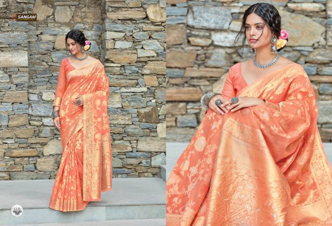 Sangam Avyukta Wedding Wear Linen Zari Weaving Work Designer Saree Collection