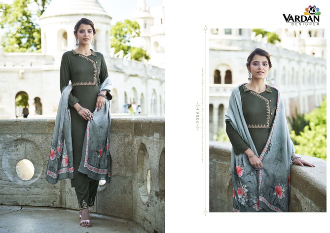 Sarshiya Vol 1 By Vardan Rayon Embroidery Kurti Pant With Dupatta Online Wholesal