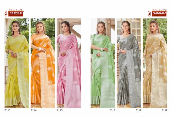 Sangam Madhurama Linen Zari Weaving Festive Wear Designer Saree Collection