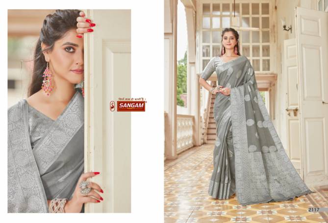 Sangam Madhurama Linen Zari Weaving Festive Wear Designer Saree Collection