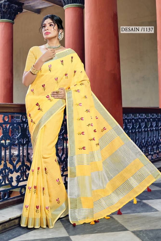 Sangam Nayra Linen Ethnic Wear Cotton Embroidery Designer Saree Collection