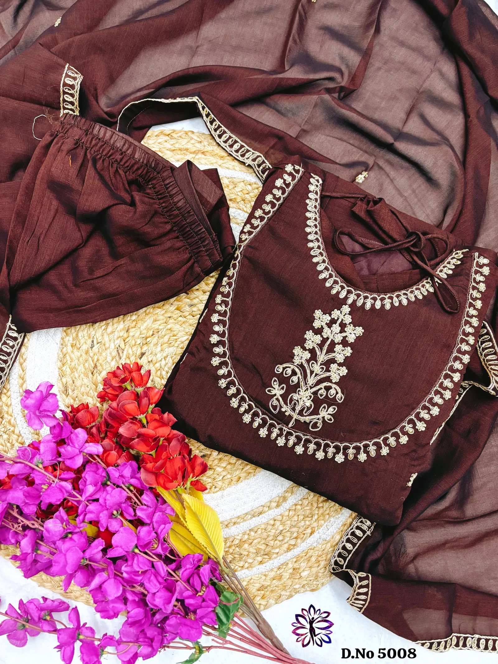 Brown Colour KF 5008 Kalaai Embroidery Kurti With Bottom Dupatta Suppliers In India