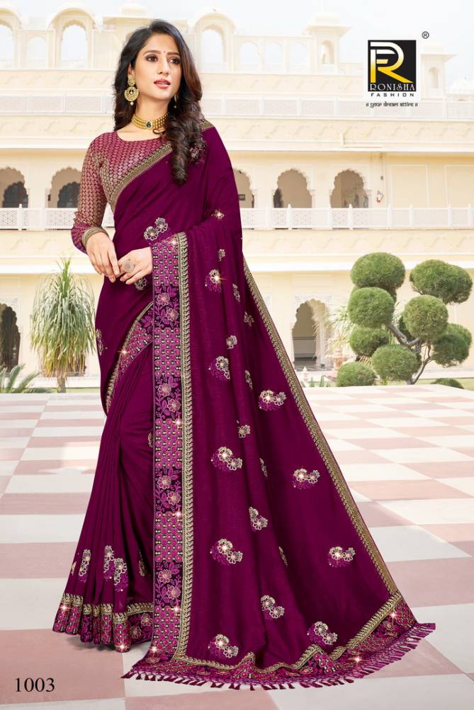 Ronisha Malhar Festive Wear Embroidery Vichitra Silk Stylish Saree Collection