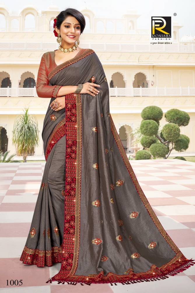 Ronisha Malhar Festive Wear Embroidery Vichitra Silk Stylish Saree Collection