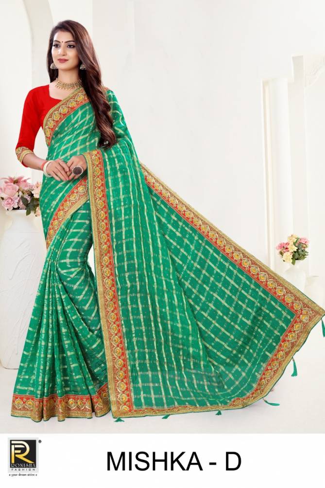 Ronisha Mishka Fancy Festive Wear Designer Viscose Embroidery Work Saree Collection