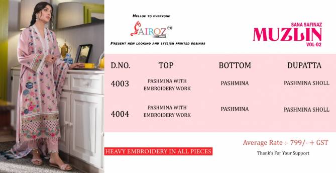 Sairoz Sana Safinaz Muzlin 2 Festive Wear Pashmina Designer Dress Collection