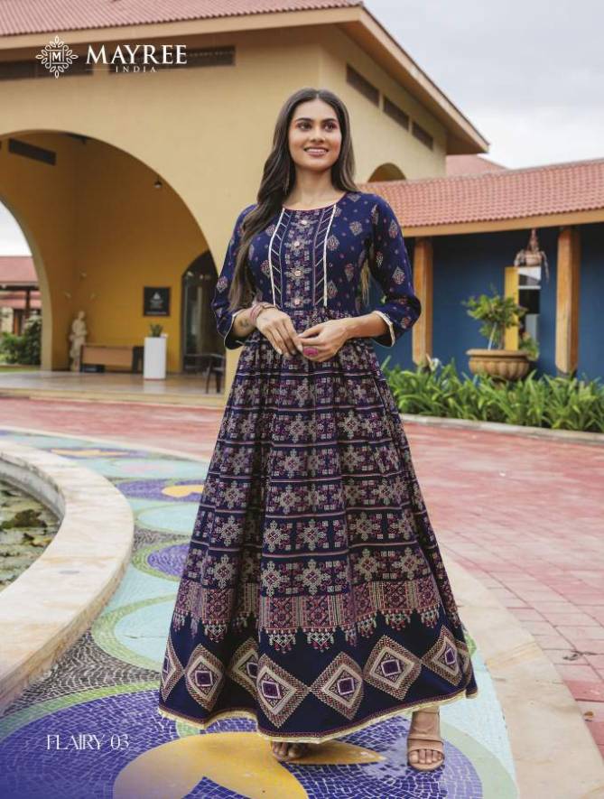 Mayree Flairy Fancy Ethnic Wear Silk Anarkali Designer Long Kurti Collection