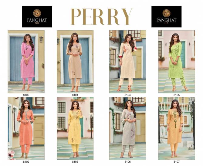Panghat Nx Perry Fancy Ethnic Wear Cotton Embroidery Work Designer Kurti Collection