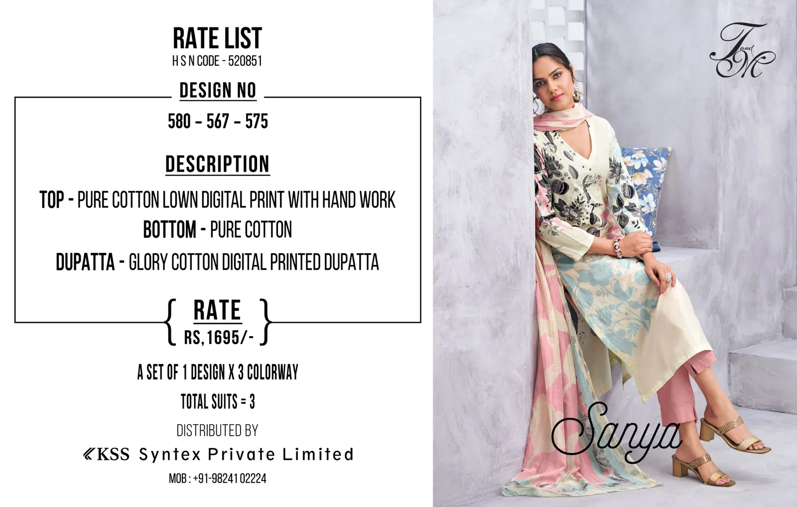 Sanya By T&M Cotton Printed Dress Material Wholesale Price In Surat