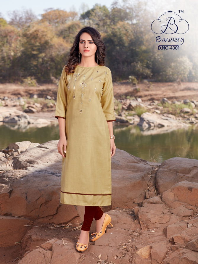 BLEND V-4 DESIGNER HEAVY PREMIUM COTTON WITH EMBROIDERY WORK THREE FOURTH SLEEVES KURTI COLLECTION