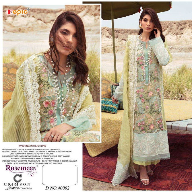 Fepic Rosemeen Crimson Latest Designer Pure Cotton With Embordered Pakistani Salwar Kameez Lawn Collection
