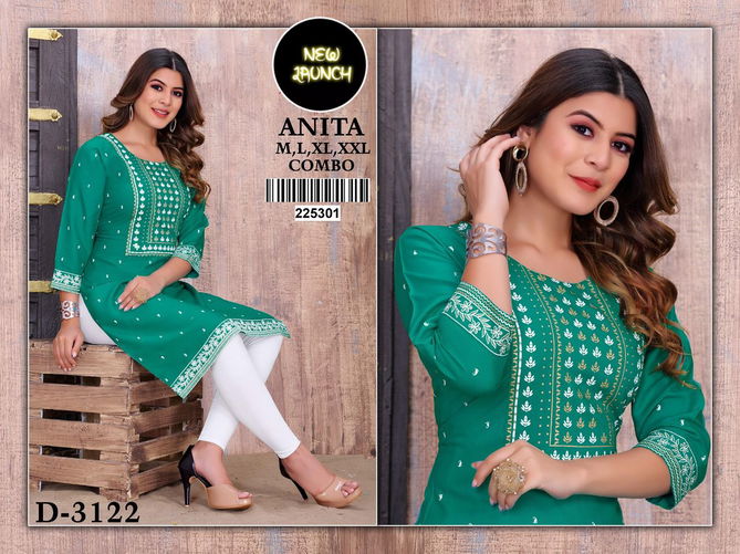 Anita 3122 Rayon Designer Fancy Wear Designer Kurti Collection