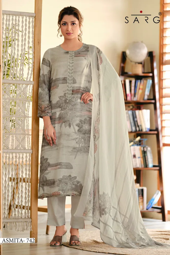 Asmita By Sarg Muslin Silk Digital Printed Dress Material Wholesale In India