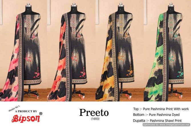 Bipson Preeto 1693 Winter Wear Digital Printed Pashmina Dress Material Collection
