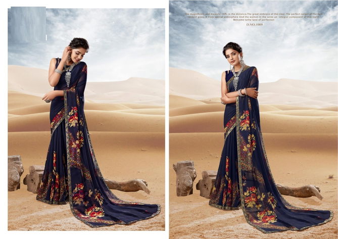 Kesariya Designer New Fancy Regular Wear Printed Georgette Designer Saree Collection