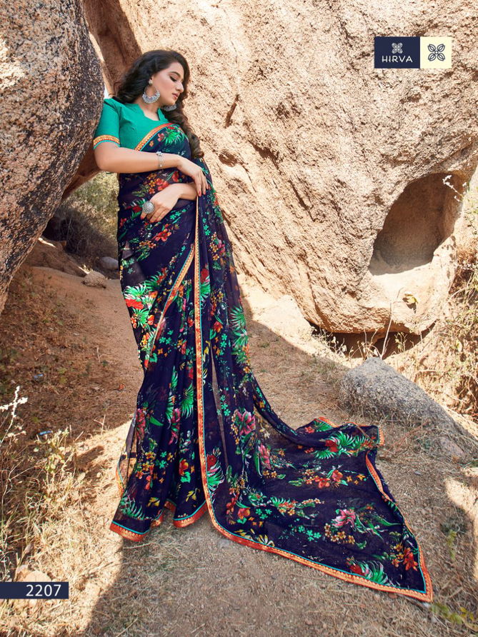 Hirva Flowery Casual Wear Printed Georgette Saree Collection
