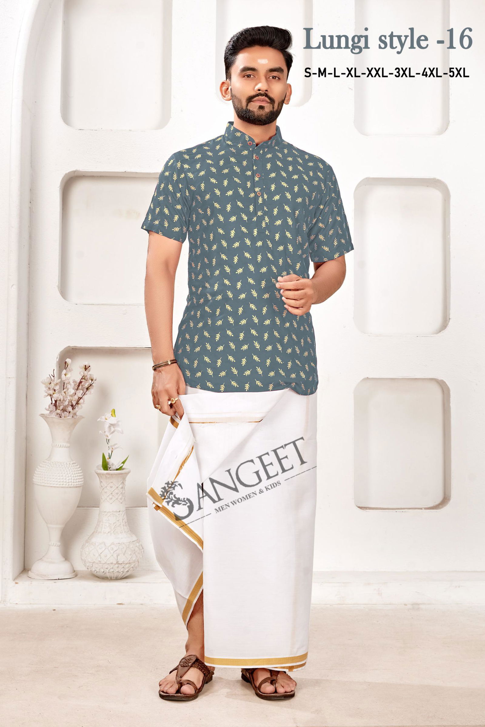 Sangeet Lungi Style Vol 16 Rayon Gold Printed Mens Shirts Wholesale Price