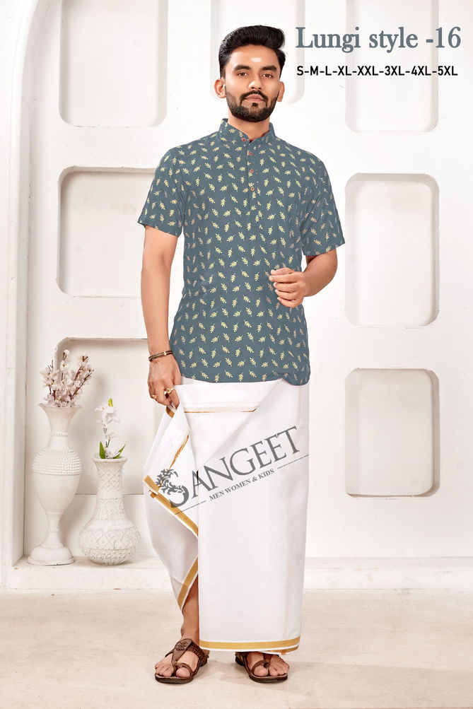 Sangeet Lungi Style Vol 16 Rayon Gold Printed Mens Shirts Wholesale Price