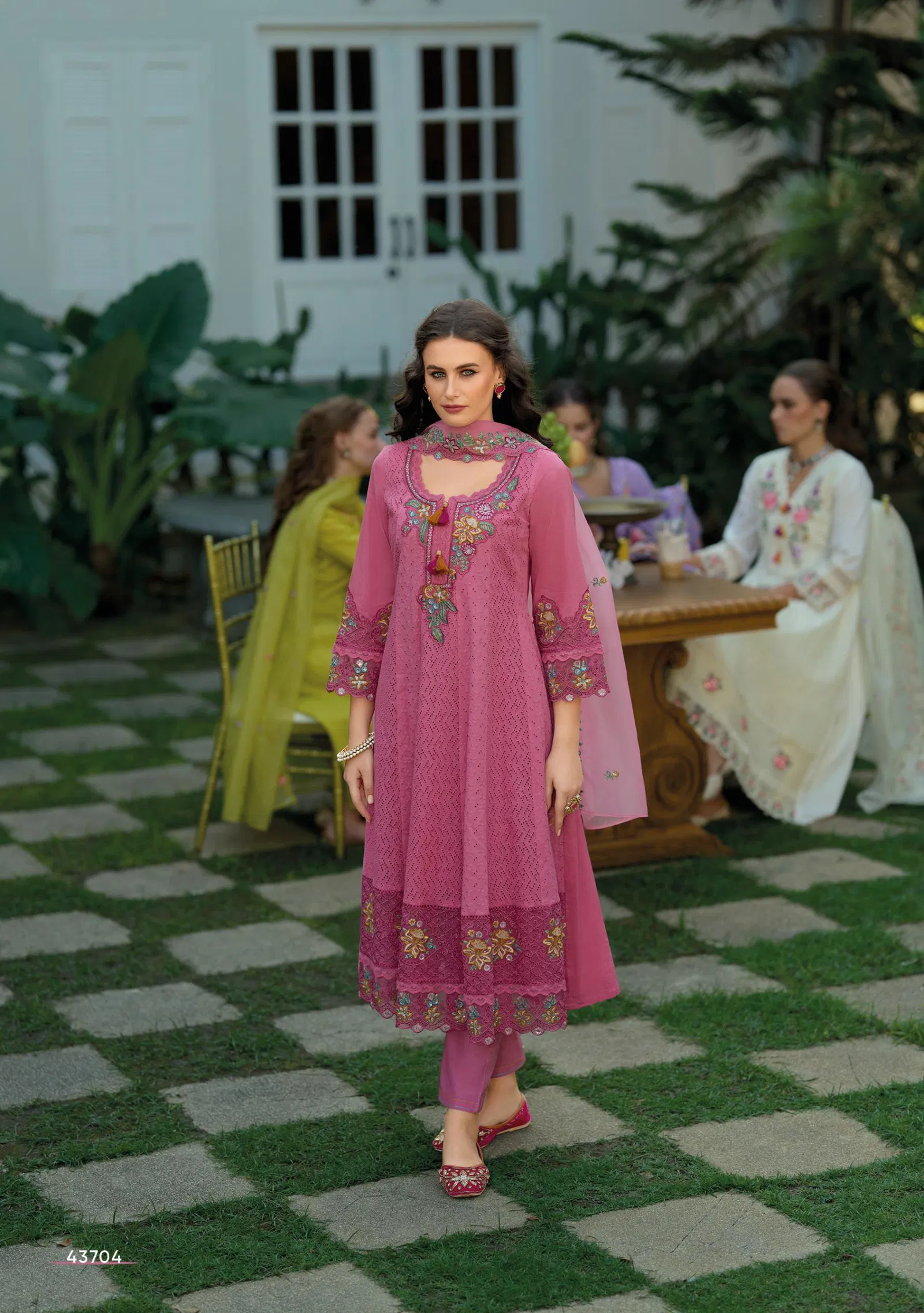 Nazm By Kailee Chiknakari Cotton Anarkali Kurti With Bottom Dupatta Orders In India