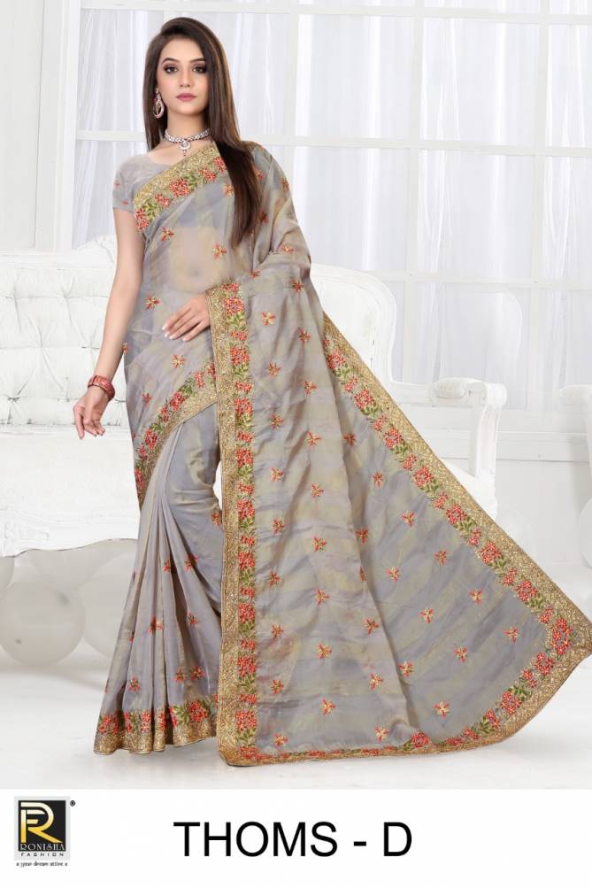 Ronisha Thoms Festive Wear Organza Silk Embroidery Heavy Saree Collection