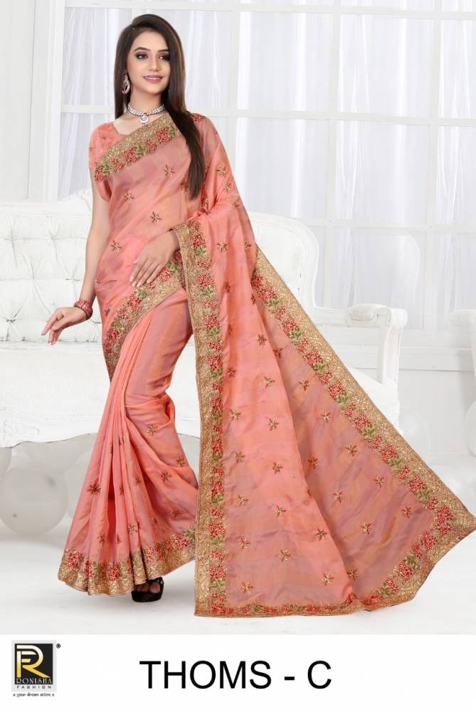 Ronisha Thoms Festive Wear Organza Silk Embroidery Heavy Saree Collection