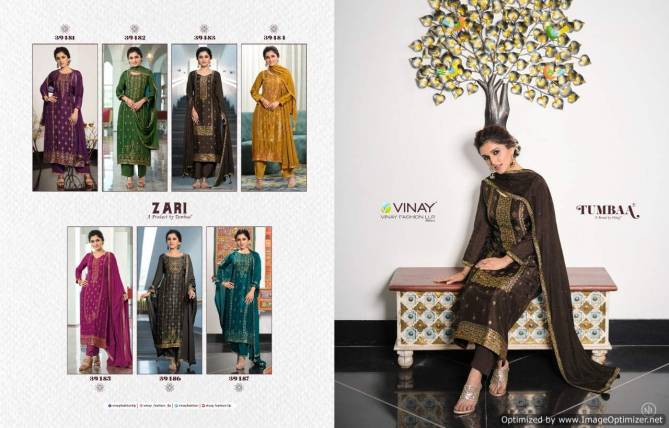 Vinay Tumbaa Zari Fancy Festive Wear Jacquard Kurti With Bottom And Dupatta Collection