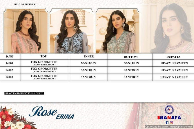 Shanaya Rose Erina Georgette Festive Wear Heavy Pakistani Salwar Kameez Collection