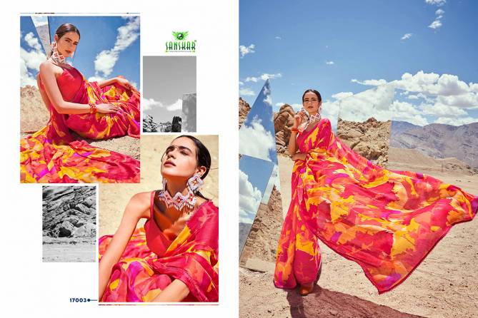 Sanskar Reflaction Latest Regular Wear Georgette Printed Saree Collection