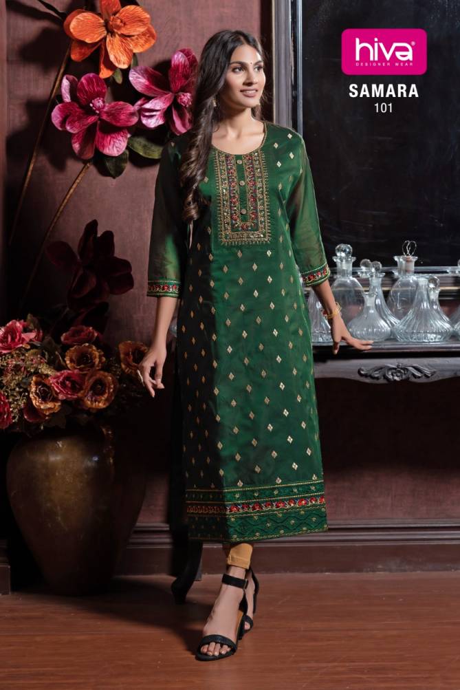 Hiva Samara Fancy Festive Wear Kora Silk Designer Kurti Collection