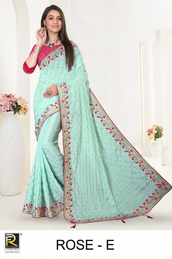 Ronisha Rose Fancy Festive Wear Silk Embroidery Work Saree Collection