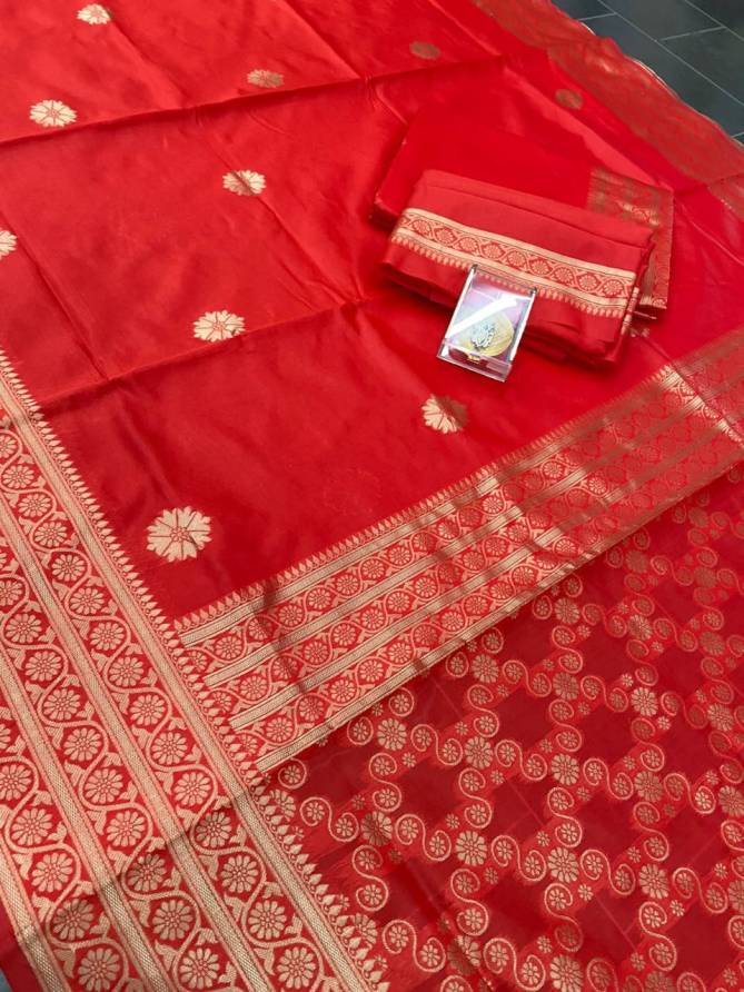 Ddf Bela Red Lichi Silk Designer Sarees Catalog