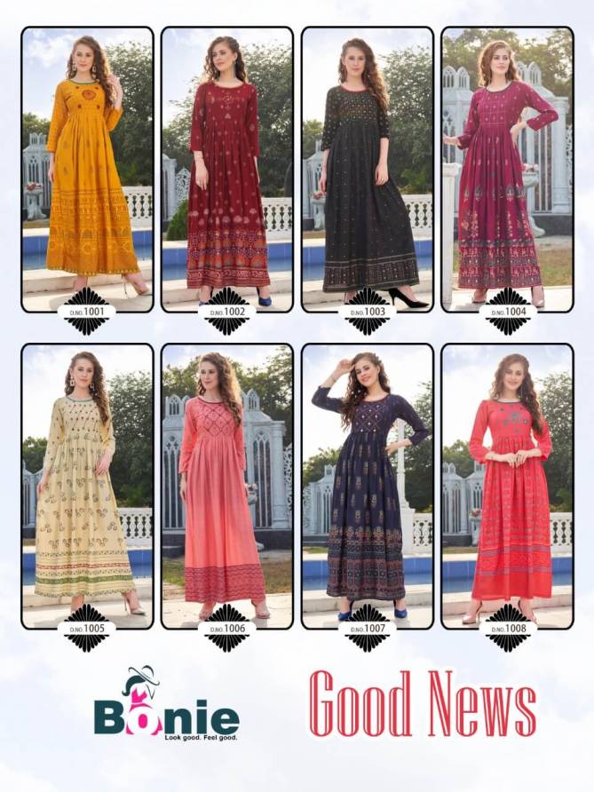 Bonie Good News Fancy Festive Wear Pure Rayon Long Latest Anarkali Kurti Collection