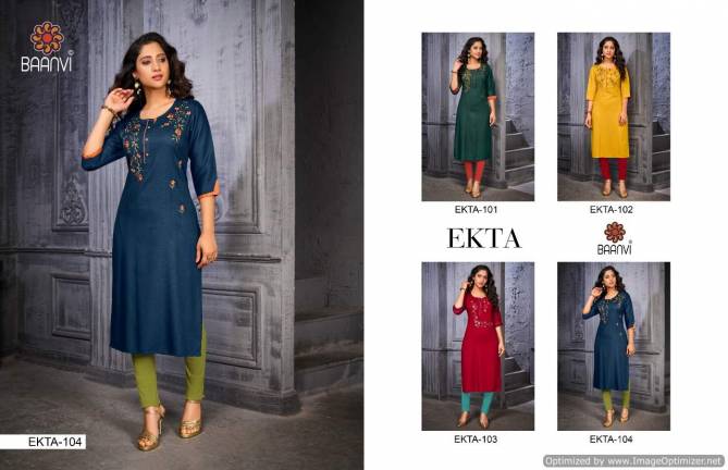 Baanvi Ekta 1 Latest Casual Wear Slub Embroidery Kurti Collection