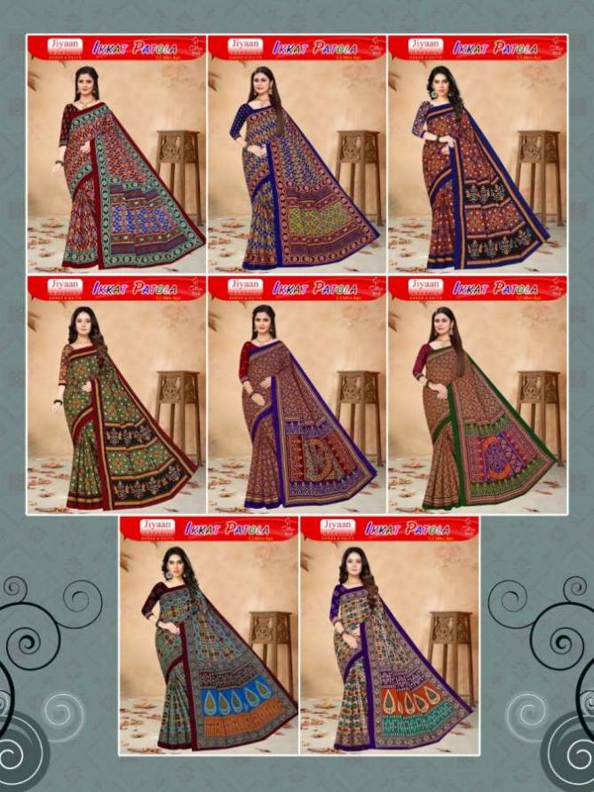 Jiyaan Ikkat Patola Casual Daily Wear Cotton Printed Saree Collection